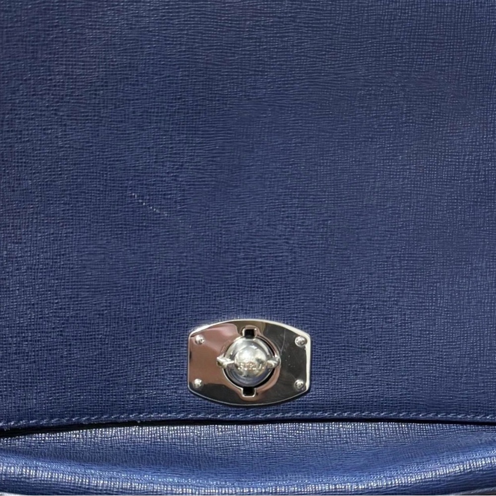 Furla Appaloosa Pebbled Leather Crossbody Purse in Blue with Silver Hardware - Picture 3 of 8